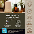 100% Pure Lemongrass Essential Oil - 0.34 Fl Oz - Lemongrass Oil for Hair, Skin, Diffuser, Aromatherapy & DIY Candle Making Scent