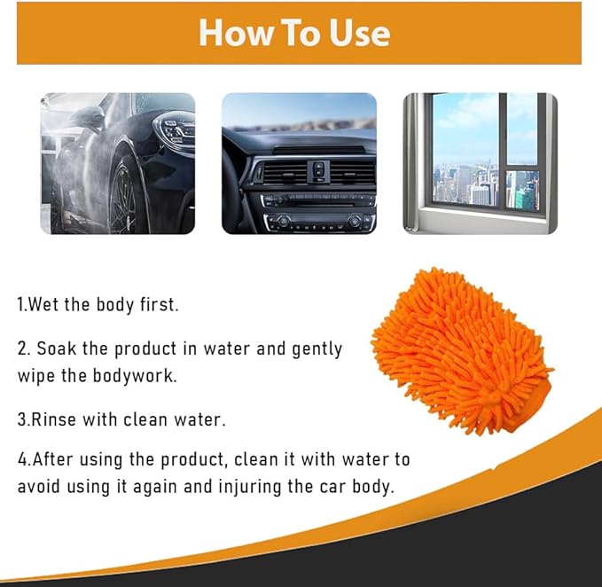 TOP VACUUM PARTS Premium Scratch-Free Microfiber Wash Mitt - Orange, Ultra-Soft Car Wash Glove for Swirl-Free Finish, Safe for Cars, Trucks, SUVs, Motorcycles, and More
