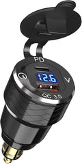 USB C 30W PD3.0 Fast Charger Din to USB, Hella Plug USB Adapter, 18W QC3.0 Power Outlet, Aluminum Voltmeter for 12V-24V Ducati Triumph BMW Motorcycle and More European Style Motorcycles