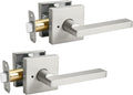 2 Pack Brushed Nickel Privacy Door Handles for Bed/Bathroom Interior Door Knob, Reversible Door Locks for Left or Right Sided Doors