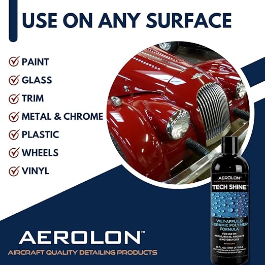 Tech Shine: Ceramic Coating for Cars, Car Wax, Car Polish, Ceramic Polymer Coating, Hydrophobic Top Coat Polish and Sealer, Auto Detailing - One Gallon with Applicator Pad