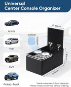Upgraded Center Console, Wireless Charging Phone Holder & Cup Holders Armrest Organizer for Car Minivan Truck Van, Universal Rear Bench Seat Storage Box with 7 Modes LED Light