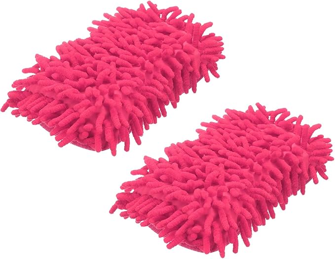 HARFINGTON 2pcs Car Wash Sponge 8.7" x 4.3" Chenille Microfiber Mitt Scratch-Free Absorbent Scour Scrubber Cleaning Sponge for Washing Detailing on Cars, Trucks, SUV, Boats, RVs, Pink