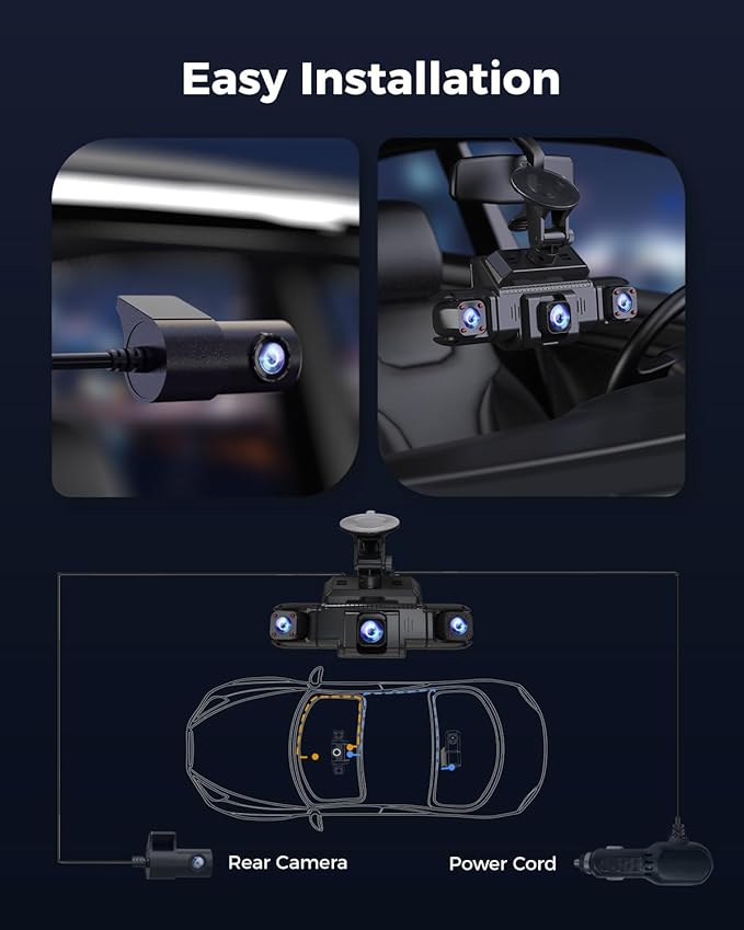 360 View 4 Channel Dash Cam Front and Rear Left Right Inside Camera for Cars, GPS and 5G Band WiFi, Night Vision, 160 Wide Angle, WDR, 24H Parking Mode, Supercapacitor, Included 128GB Card