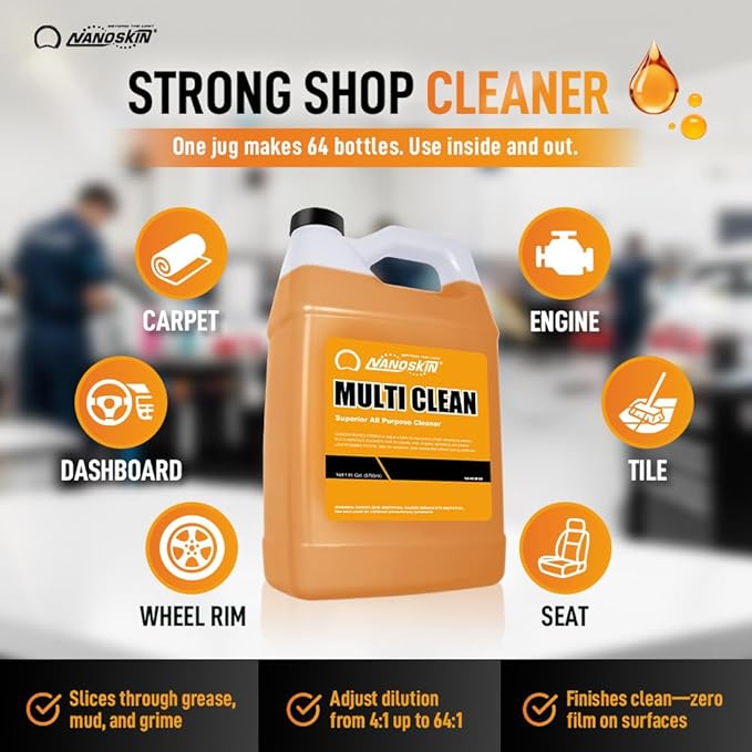 Nanoskin MULTI CLEAN All Purpose Concentrated Cleaner 55 Gallons –Removes Dirt, Grease & Stains on Counters, Carpet, Floors, Fabric, Equipment & Vehicles | Use with Sprayers, Scrubbers, Washers & More