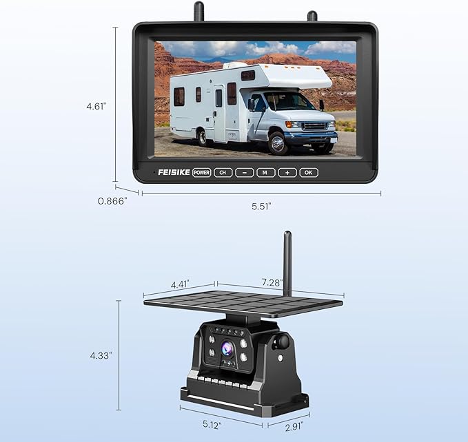 Magnetic Solar Wireless Backup Camera for RV Truck Trailer – 7" 1080P Monitor, 1-Min Install, No Delay, 150° Rearview Camera, IR Night Vision, Auto-Sleep, Rechargeable Battery Reverse Camera