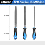 SOWKIPE 3-Piece Metal File Set, Premium High-Carbon Steel Files, 8 Inches, Includes Flat, Round, and Half-Round, Perfect for Metal, Wood, and More