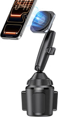 EXELIQ Upgraded Magnetic Cupholder Phone Holder for Car - Ultra Strong N55 Magnets, Flexible Tri-Pivot Cup Phone Mount for Tesla Truck SUV, Compatible with iPhone 17-12 Samsung Android, Not Charger