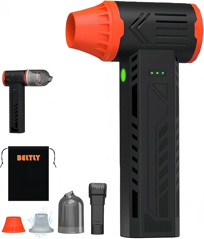 Tool-grade Electric Air Duster, Rechargeable Handheld Blower with 180,000 Super Power Brushless Motor, 2-in-1 Blow & Vacuum Cleaner, Cordless Leaf Blower for Car Drying, Home, Patio Cleaning (Black)