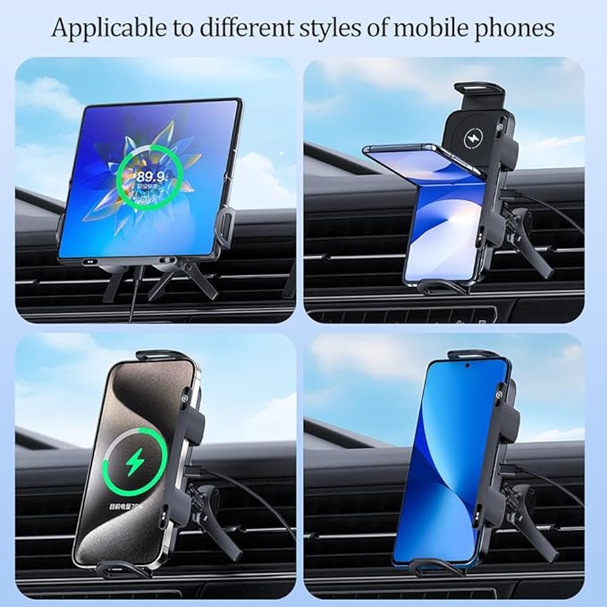 Wireless Charging Rotating Car Mount,Smart 2-in-1 Auto-Rotating Car Phone Holder & Wireless Charger,Foldable with 15W Fast Charging,Compatible with iPhone & Samsung Devices & Smartphone & Pad (Black)