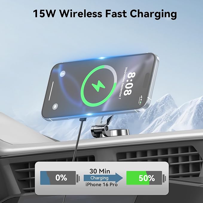 Lecork for Magsafe Car Mount Charger, 15W Magnetic Wireles Car Charger for iPhone 17 pro max 14 15 16 Series, Stick On Dashboard Phone Holder for Samsung S26 Ultra, Zinc Alloy Shell, Black