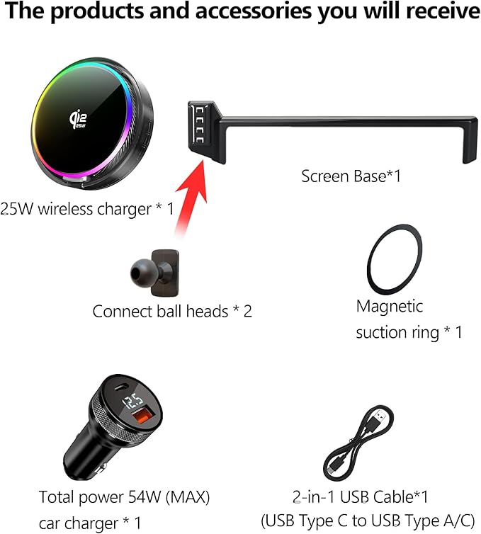 Qi2.2 25W Magnetic Car Mount Charger for Toyota Tundra 2022-2026/Sequoia 2023-2026 Accessories, for Fast Charging Cell Phone Holder 14 Inch Screen Fixed Clip with Cooling Fan＆54W Fast Adapter