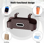 Car Backseat Organizer, 4-in-1 Multifunctional Vehicle Seat Back Tissue Box with Cup Holder & Hook, Automotive Backseat Hanging Storage Box for Bag Phone Drink, Universal for Vehicles (Brown)
