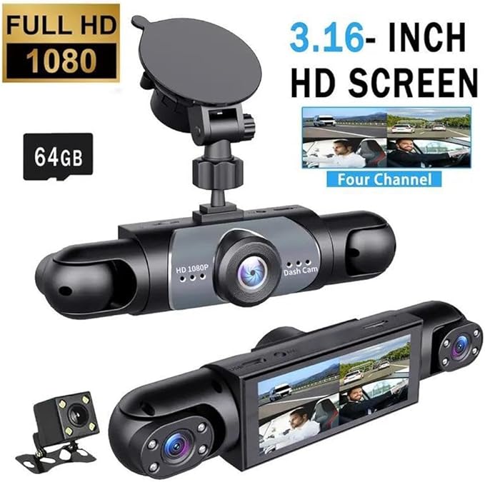 Wireless Dash Cam Front and Rear Camera System,360° 4 Channel Dash Cam 1080p Full View Car Dashcam System,Night Vision,Loop Recording,Parking Monitor,for Taxi,Fleet,Family Vehicles