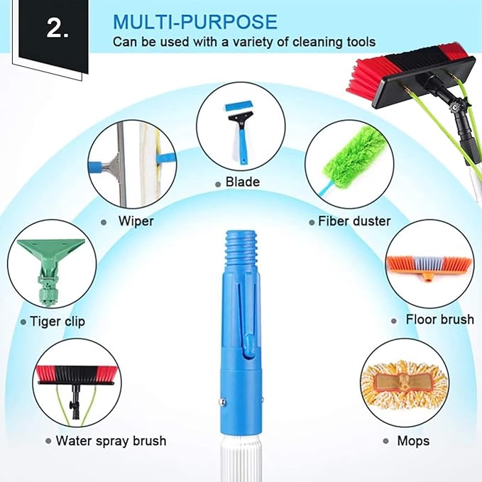 12m Teles Window Cleaning Pole with Water Fed Brush Extendable Cleaner for Conserva Roofs & Photovoltaic Panel Cleaning Ideal for Truc & Hard to Reach