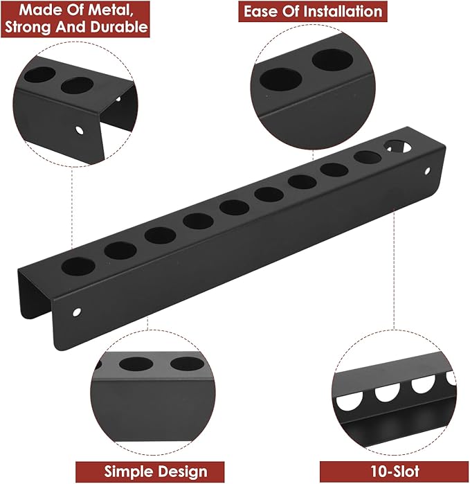 Detail Brush Holder, Detailing Brush Holder, Car Detailing Brush Holder, 10 Holes Car Detailing Brush Holder With Mounting Hardware, Wall Mount Detail Brush Rack for Garage Workshop Hole Size 0.96 In
