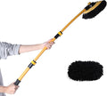 Eyliden Car Wash Brush Mop with Long Handle, 180° Swivel Head with 45° Angle Lock, 2 Scratch-Free Microfiber Heads, Car Detailing Kit for Car Truck RV, Yellow & Black
