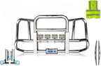 Compatible with Kenworth T660 Front Grille Deer Moose Brush Bumper Guard Large Square PLUS Logo, 4x 6" 60 LED Headlight, 2x 22" Windshield Wipers, License Plate Holder and Frame, Reflective Vest