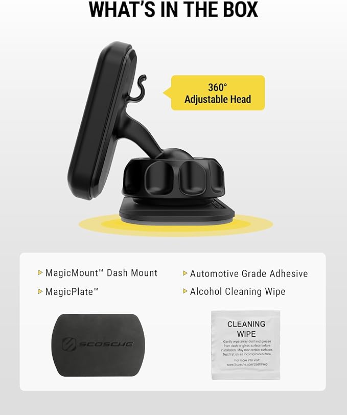 Scosche MAGDM-10KFLT MagicMount Magnetic Car Phone Mount for Dashboard, 360° Adjustable Magnet Head, Universal Cell Phone Holder for Car Compatible with iPhone Samsung & All Devices (Pack of 10)
