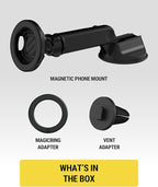 Scosche MagSafe Car Mount, Suction Cup Magnetic Windshield/Dashboard Cell Phone Holder with Vent Clip & Adjustable Flip Arm Compatible with PopSockets Grips, iPhone 16/15/14/13/12, Samsung Galaxy