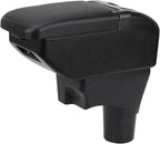 AULPHIKE Compatible with Nissan March Micra Armrest 2011-2016 Car Center Console Organizer Armrests Double Layer Storage with USB Ports（Black Style）