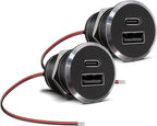 12V USB Outlet All-Aluminum QC 3.0 USB-A & USB-C PD3.0 Dual Fast Car Charger Socket, Recessed Mount Car USB Port for Car Truck Boat RV Camper Van Trailer (Small Version*2)