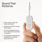 AirFly Pro 2 – Bluetooth Adapter, Pair 2 AirPods or Wireless Headphones – 3.5mm AUX Bluetooth Transmitter and Receiver for Cars, Boats, Treadmills, TVs & More – Travel Essentials,White