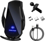 Sun Walker Wireless Car Charger Mount, Electric Induction 15W Fast Charging Bracket Air Vent Phone Holder, Auto-Clamping Wireless Charger Vent Mount Compatible with Most Smartphones (Black)