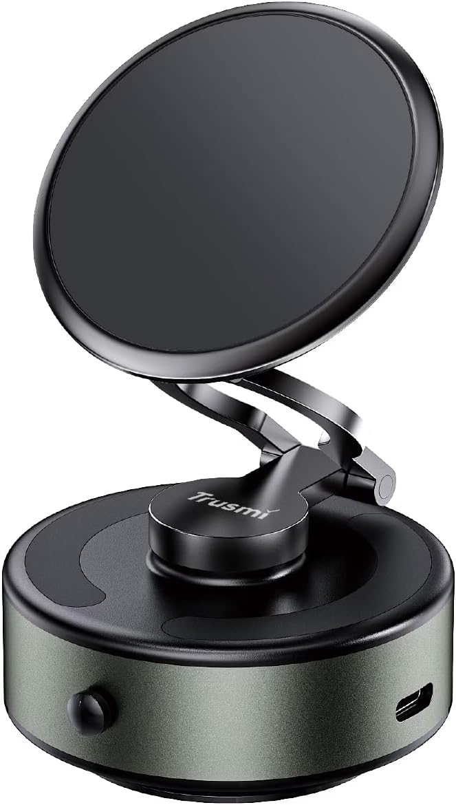 Trusmi Electric Vacuum Magnetic Car Windshield Phone Mount, 4300 Gauss, Type-C Powered, for Glass & Smooth Flat Surfaces Only, 360° Rotation, Hands-Free Holder, Black
