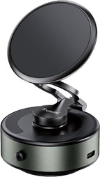 Trusmi Electric Vacuum Magnetic Car Windshield Phone Mount, 4300 Gauss, Type-C Powered, for Glass & Smooth Flat Surfaces Only, 360° Rotation, Hands-Free Holder, Black