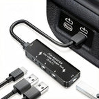 Car Accessories 4-in-1 Car USB Hub Equipped with a Data Interface and Multiple Type-C/USB-A Fast Charging interfaces，USB Hub for iPhone,iPad,Samsung Galaxy,USB Flash Drive，Android（Black）