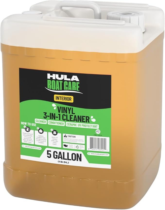 Hula 3-in-1 Boat Vinyl Cleaner, Conditioner and UV Protectant, 5 Gallon — Bulk Marine Detailing Supply, Made in USA