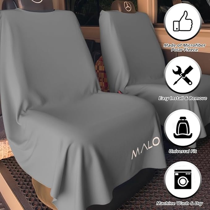 Malo’o SeatGuard Car Seat Cover Towel, Universal Seat Protector Towel for Trucks and Cars, Heavy Duty Seat Cover for Sports Gear, Dogs and Wet Clothing, Grey