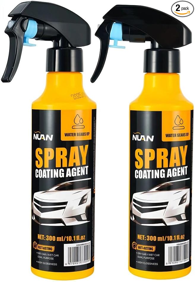 NUAN 2-Pack Nano Hydrophobic Ceramic Coating, 300ml Car Coating Spray Kit, Easy-to-Spray Auto Paint Protection, Includes Microfiber Cloth for Vehicle Shine & Protection