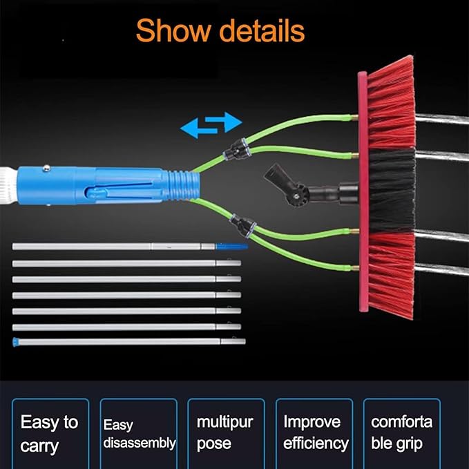40ft Water fed Window Cleaning Pole Kit 12m Extendable Teles Brush & Squeee with Backpack Professal Window Washer Tool for High Reach Cleaning