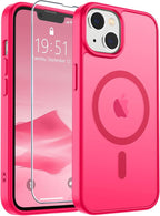 SUPFINE Magnetic for iPhone 14 Case & iPhone 13 Case (Compatible with MagSafe) (Military Grade Drop Protection) Slim Translucent Matte Shockproof Phone Cover,Hot Pink