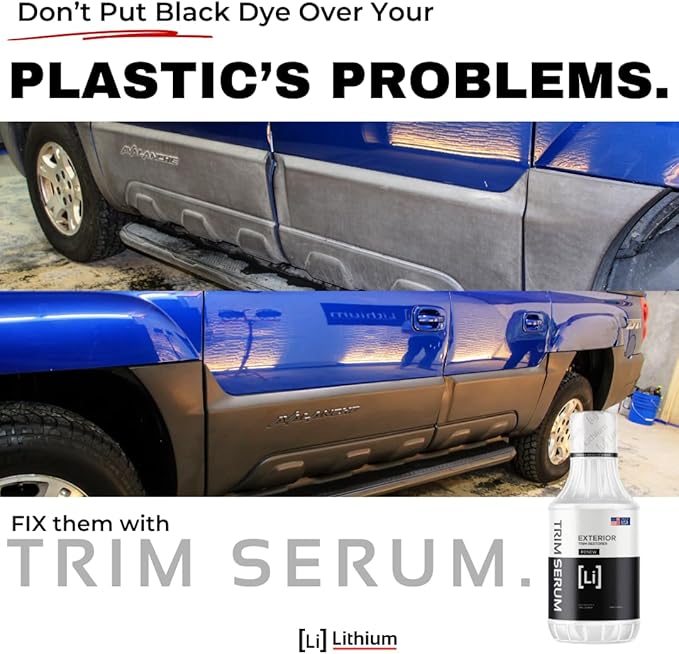 Trim Serum- Plastic Restorer for Cars- Restores Even the Most Damaged Plastic, Rubber, and Vinyl - Black Trim Restorer That Lasts For Months - Penetrates Plastic Pores Restoring Color (16 Oz)
