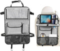 Car Backseat Organizer with Foldable Table Tray, 6 Storage Pocket Vehicle Seat Back Protector Kick Mat with Touch Screen Phone Holder, Auto Seat Organizer for Travel, Universal Fit (Grey)