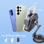 Universal Vacuum Phone Holders for Your Car [360° Rotation Metal Holder] Upgraded Suction Cup Phone Mount for Car/Tesla/Mirror/Wall, Foldable Tesla Phone Mount for All Phones and Thick Cases