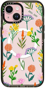 CASETiFY Impact iPhone 15 Case [Slim/Compatible with Magsafe / 8.2 ft. 4X Military Grade Drop Protection] - Flowers - Clear Black