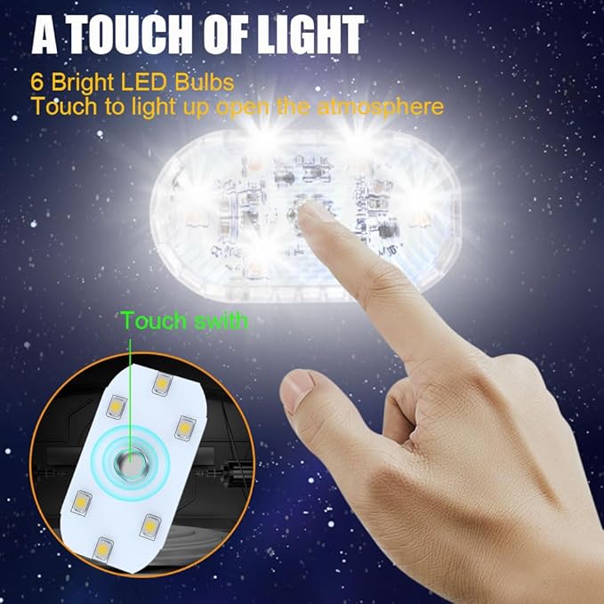 4PCS Wireless Car Interior LED Lights USB Rechargeable Car LED Touch Light with 6 Super Bright LED Lamp Beads Car Interior Ambient Light Universal Vehicle Accessories for Car Decor