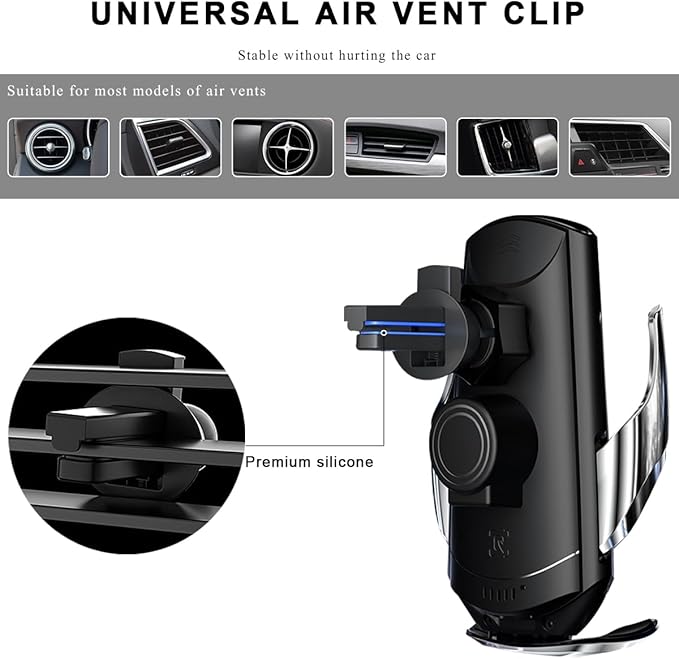 Wireless Car Charger, 15W Fast Charging Air Vent Mount Auto-Clamping Phone Holder, Automotive Electric Induction Charger 360° Rotating Magnetic Vent Mount Bracket for Smartphones (Golden)