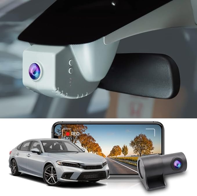 Fitcamx Front 4K+Rear 1080P Dash Cam Adapts for Honda Civic 2022-2026 Type R Si (Black Cover), Integrated OEM Style, Dual HD Video, WiFi & APP, Loop Recording, G-Sensor, Easy to Use, 128GB Card