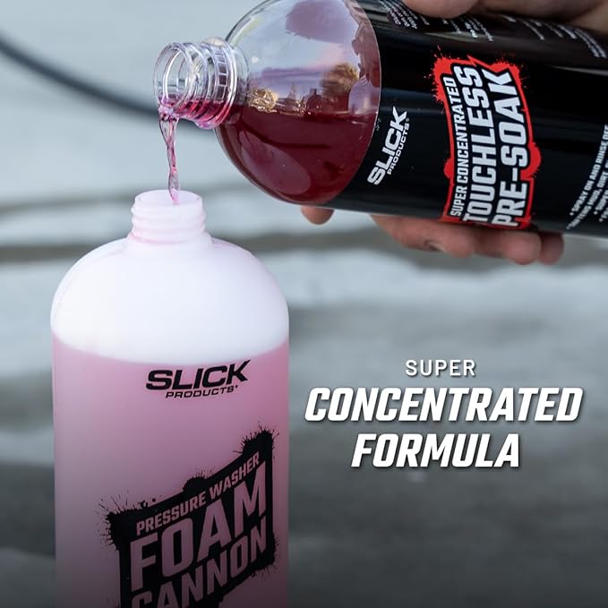 Slick Products Super Concentrated Touchless Pre-Soak, Foaming Prewash Car Soap for Foam Cannon or Foam Gun, Loosens Mud, Dirt, Bugs & Grime, Spray On & Rinse Off, 128 oz.