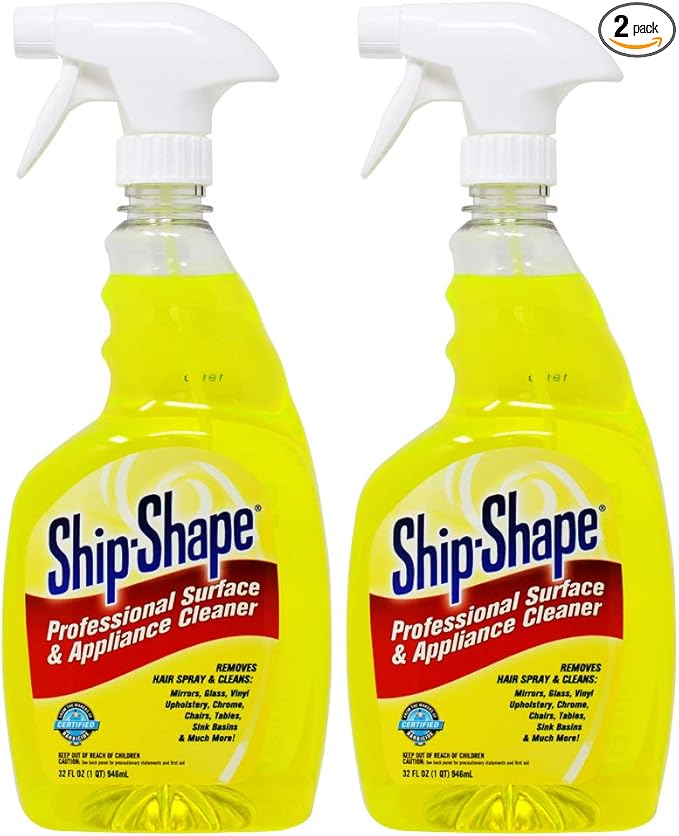 Ship-Shape Professional Surface & Appliance Cleaner - 2 Pack (32 Fl Oz Each) | All In One Salon Cleaning Spray | Removes Hair Residue from Flat Irons, Mirrors & Furniture | Streak-Free, Phosphate-Free
