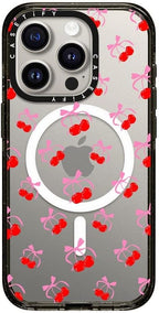 CASETiFY Impact iPhone 15 Pro Case [Slim/Compatible with Magsafe / 8.2 ft. 4X Military Grade Drop Protection] - Cherries Jubilee - Clear Black