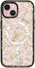 CASETiFY Impact iPhone 15 Case [Slim/Compatible with Magsafe / 8.2 ft. 4X Military Grade Drop Protection] - Pressed Flowers Dainty - Clear Black