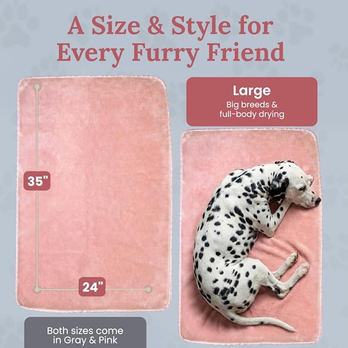 Premium Twisted Loop Drying Towels for Drying Dogs Large 24" x 35" Super Absorbent Microfiber Dog Bath Towel – Quick Dry, Soft – 1200 GSM Pink for Pets, Beach, Camping & Travel
