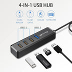 SmartQ 4-Port Hub - 1 USB 3.0 + 3 USB 2.0 Ports for MacBook, Mac Pro, Mac mini, iMac, Surface Pro, XPS, PC, Flash Drive, Mobile HDD, Laptop Extension Cable