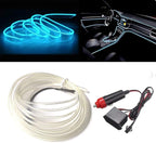 MaxLax El Wire Ice Blue Interior Car LED Strip Lights, 3m neon Wire 12V with Fuse Protection for Automotive Car Interior Decoration with 6mm Sewing Edge